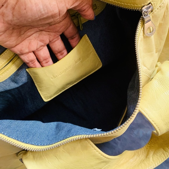 ✨Christopher Kon✨ Yellow Leather Handbag W/Chrome Buckle Hardware & Dusk Bag - Picture 12 of 16